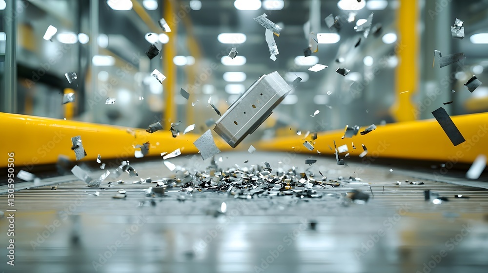 Poster detailed close up view of a magnetic separator device extracting metal fragments and debris from a c