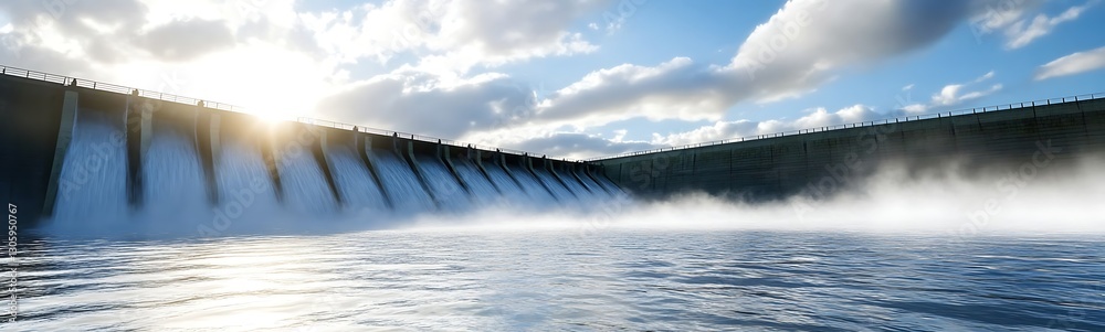 Aufkleber a hydroelectric dam showcasing powerful water flow and energy generation in a captivating image.