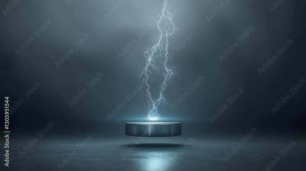 Poster detailed view of a dramatic magnetic levitation experiment showcasing a superconductor material hove