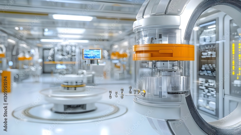 Aufkleber view of a futuristic workspace featuring an electromagnetic levitation exhibit showcasing small meta