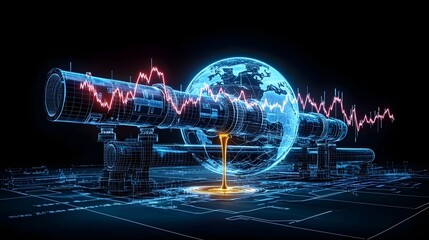 Highly detailed 3D depicting a globe enveloped by an intricate oil pipeline network