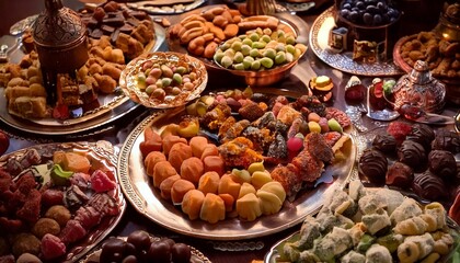 お祝い家族の食事。伝統的なラマダン料理