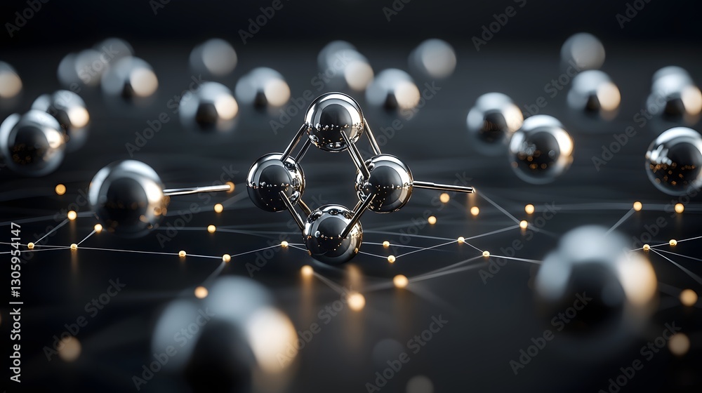 Poster mesmerizing geometric metallic sphere pattern on dark background abstract futuristic and minimalisti