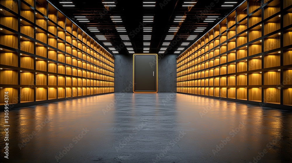 Poster photo of empty metal shelves inside a personal safe emphasizing the concept of financial emptiness a