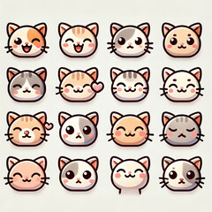 Fototapeta premium Adorable Minimalist Cat Icon Set in Flat Design Style