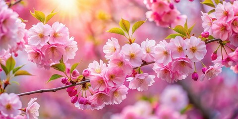 Vibrant Cherry Blossoms in Full Bloom with Soft Pink Petals , foliage, nature,  foliage, nature