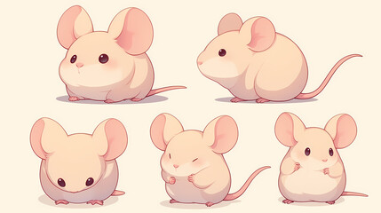 Cute animated mice in various poses, showcasing their playful nature against a soft pastel background