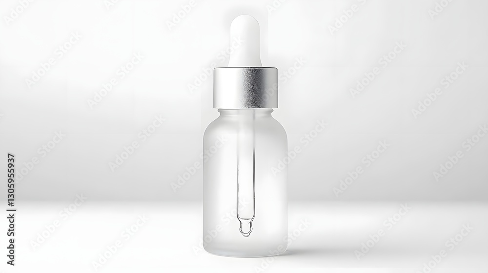 Poster 3d render of a frosted glass serum bottle with a smooth dropper and a matte silver top the minimalis