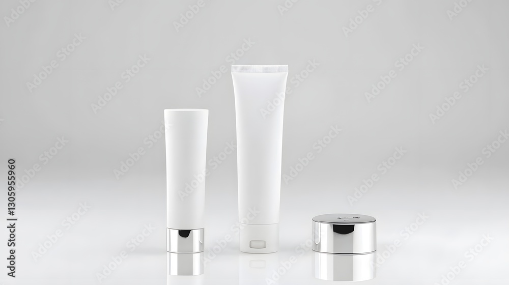 Poster 3d render of a minimalist white cosmetic tube with a matte texture and a silver twist cap showcasing