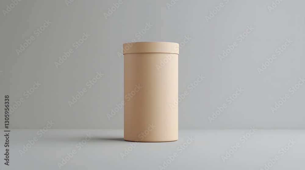 Poster 3D rendered image of a Kraft cardboard cylinder container with a smooth matte finish floating on a grey background  Ideal for product branding packaging design and corporate identity projects