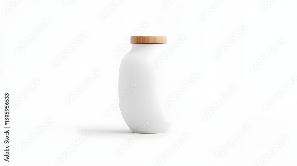 Poster 3d rendering of a minimalist white ceramic jar with a natural bamboo lid highlighting the clean mode