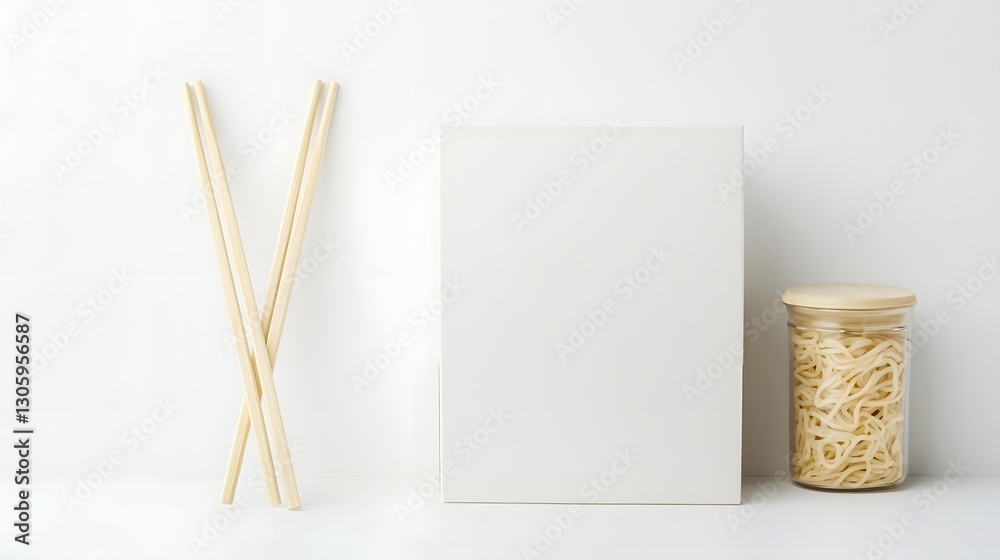 Aufkleber 3D rendering of a paper noodle box with a clean blank white exterior and a minimalist fold over top design  The simple