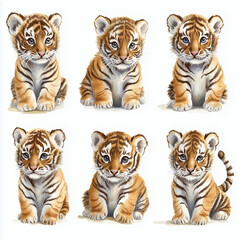 Cute Watercolor Tiger Cubs Illustration - Adorable Striped Animal Artwork for Nursery and Animal Lovers