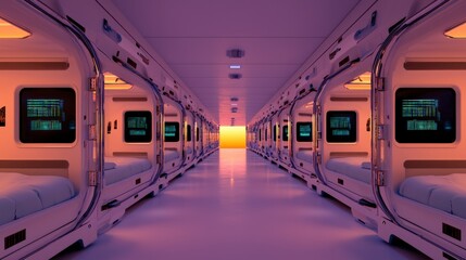 Futuristic Space Station Sleeping Pods  Modern Astronaut Rest