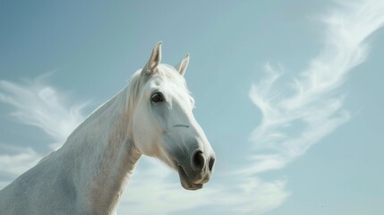 Obraz premium A majestic white horse under a bright blue sky