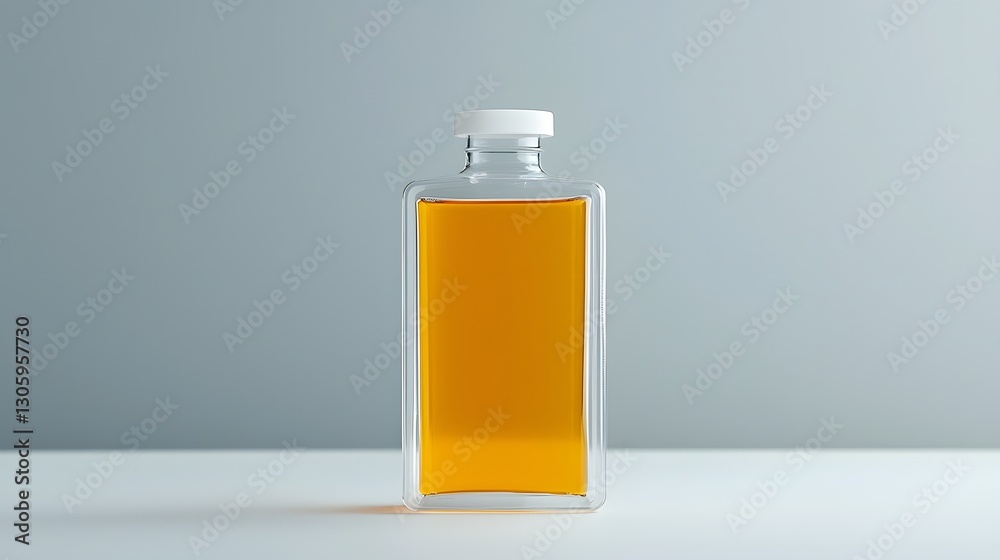 Aufkleber a photo of a clear square shaped plastic bottle with a flat white cap designed for packaging and dis