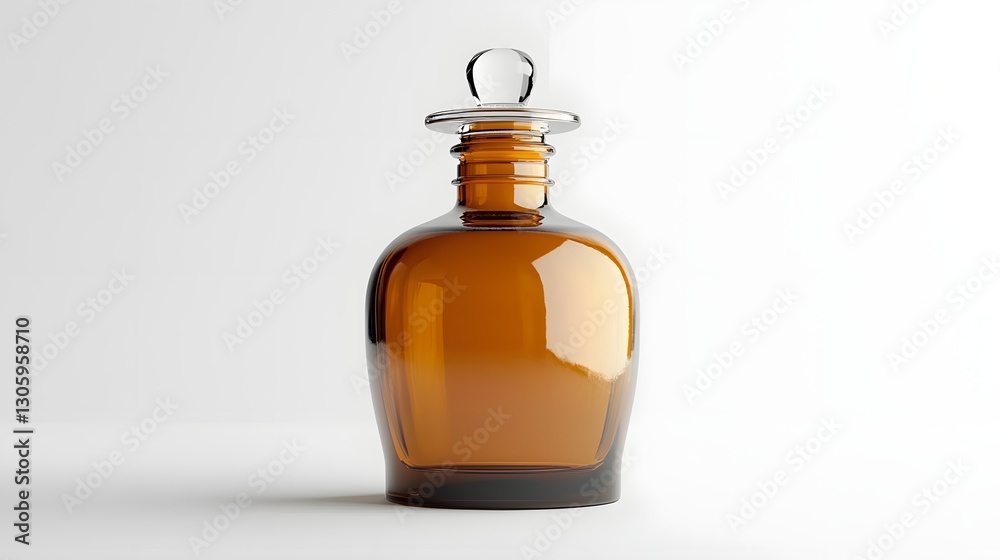Poster a photo of a round amber glass bottle with a classic apothecary style design and no labels the bottl