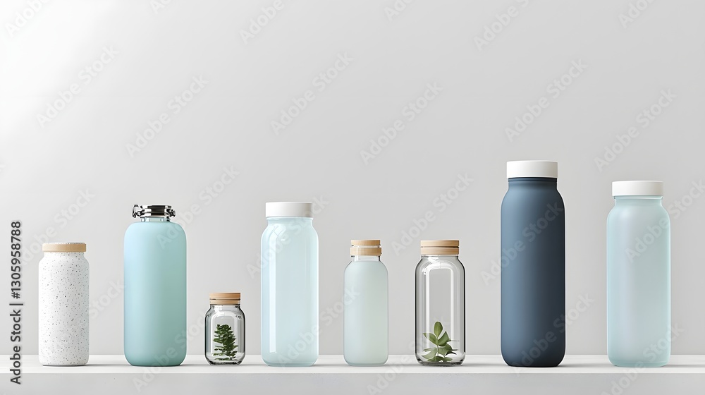 Poster a photo of a modern and minimal frosted glass flask bottle with a slim neck and matte white cap the 