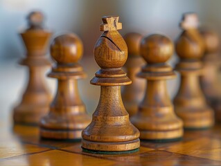 Fototapeta premium Wooden Pawns Strategically Arranged on Chessboard in Soft Lighting