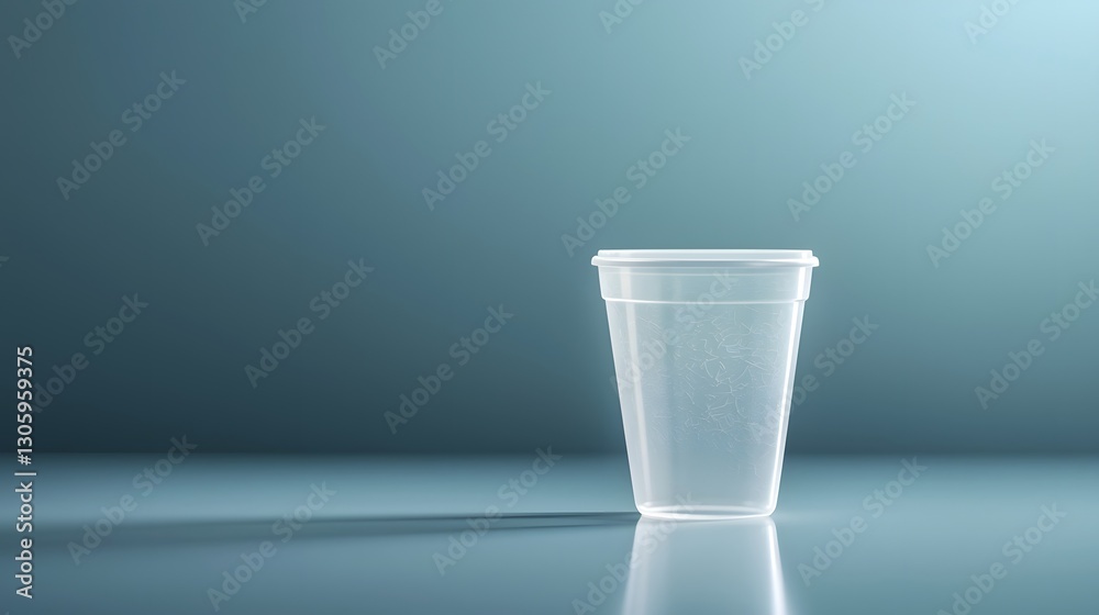 Poster A photo showcasing a frosted translucent plant based PLA plastic container with a smooth texture reflecting soft and natural lighting in a minimalist studio setting