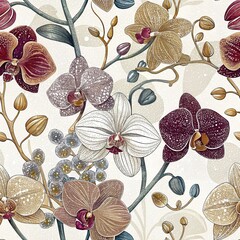 Seamless Floral Pattern Design Nature Artwork Vibrant Colors Top View Aesthetic
