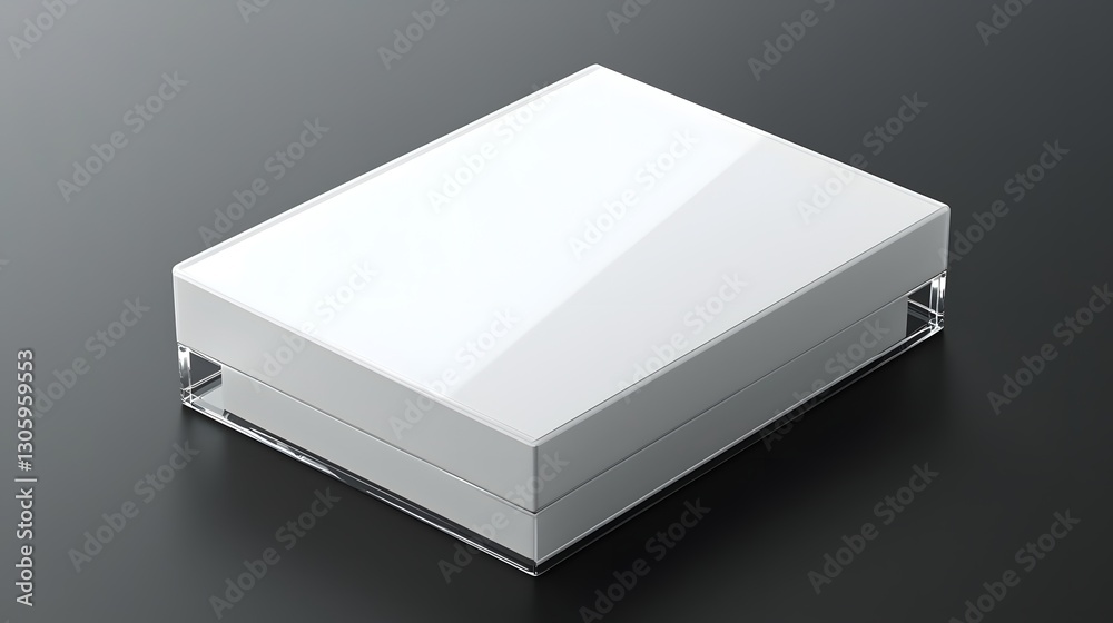 Poster A photograph of a clear acrylic compact box designed for storing and displaying powder makeup products  The box has a glossy reflective finish and no visible markings or branding