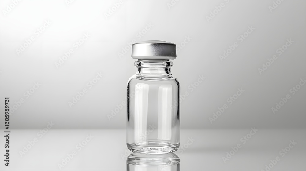 Poster a photograph showcasing a clear glass bottle with a screw cap in a cylindrical shape placed on a ref