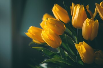 Bright Yellow Tulips in a Bouquet Evoking Springtime Joy and Celebration