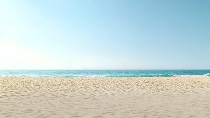 Obraz premium Bright and Tranquil Summer Beach with Turquoise Waves Gently Lapping at the Golden Sand under a Clear Blue Sky A Serene and Picturesque Coastal Landscape Perfect for Relaxation and Vacation