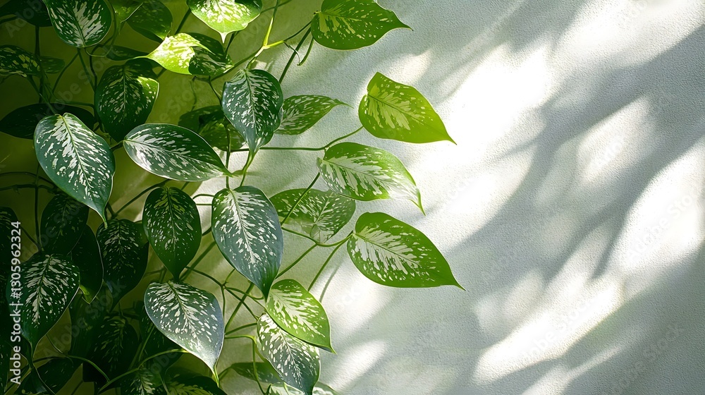 Poster Captivating Interplay of Light and Shadow on Lush Plant Foliage   A image showcasing the intricate patterns and textures created by the dynamic play of light and shadow on vibrant green plant leaves