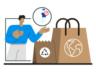 Eco-friendly packaging and bags. Zero waste on ecology lifestyle. Say no to plastic bags and bottle. Use reusable bags. 