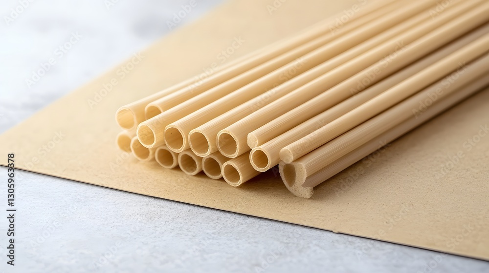 Poster closeup of biodegradable pla straw with a soft natural texture displayed on an eco friendly kraft pa