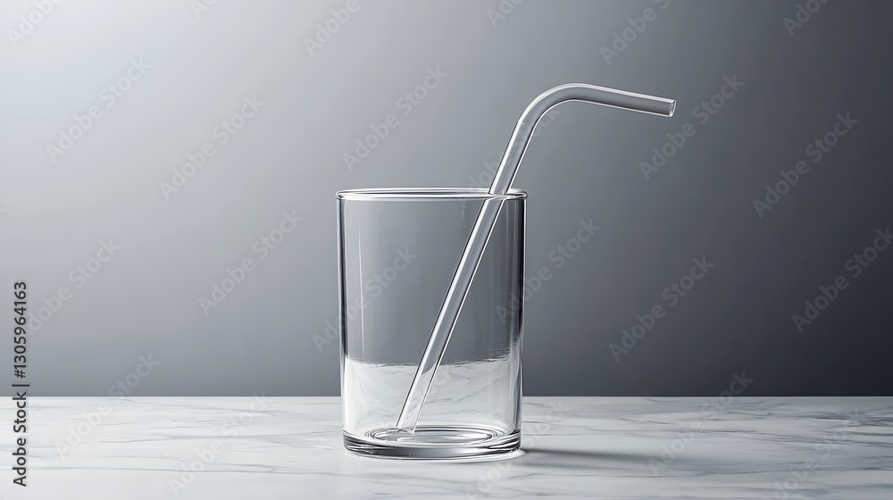 Aufkleber elegant and minimalist curved glass drinking straw placed on a smooth marble tabletop surface in a n