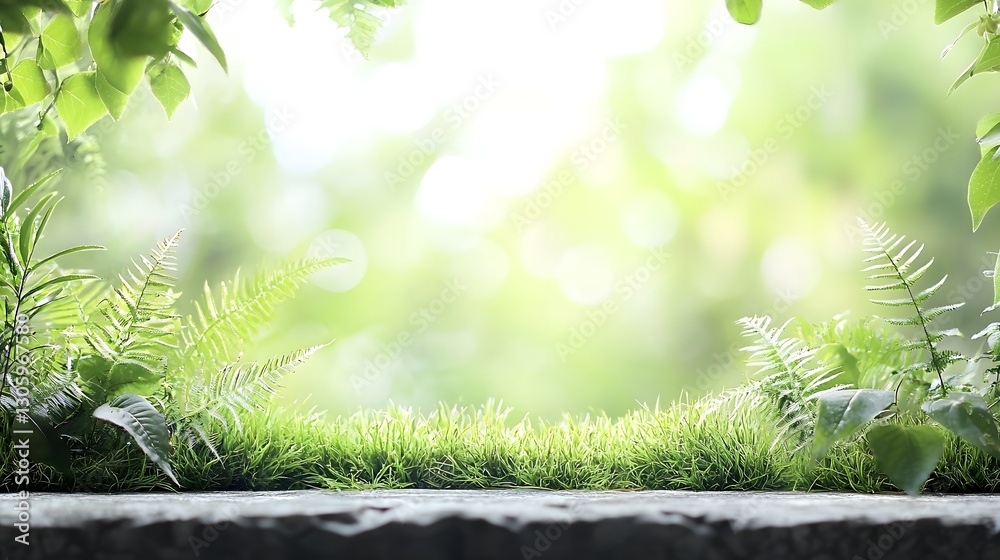 Aufkleber Lush vibrant greenery with a soft artful bokeh effect creating a beautiful serene and tranquil nature background  The blurred out of focus foliage fades gently into the frame