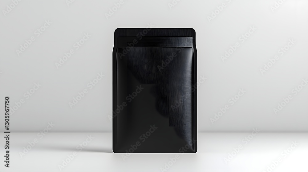 Poster matte black flat pouch with a smooth and sleek texture displayed against a light grey backdrop for a