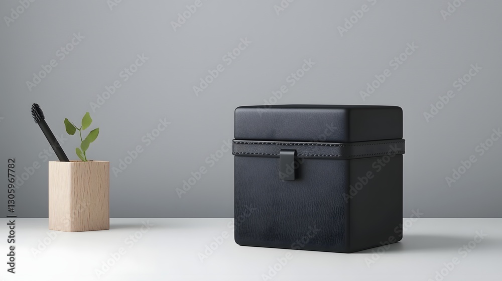 Poster matte black lipstick case with a sleek square shape and contemporary unbranded design minimalist and