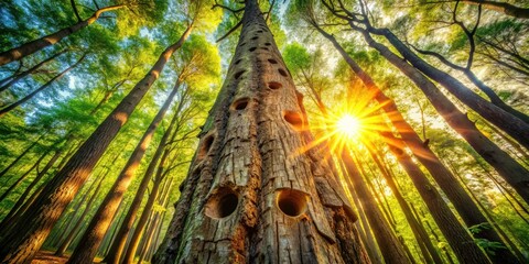 Springtime Woodpecker Tree - Forest Wildlife Photography - Old Tree Holes