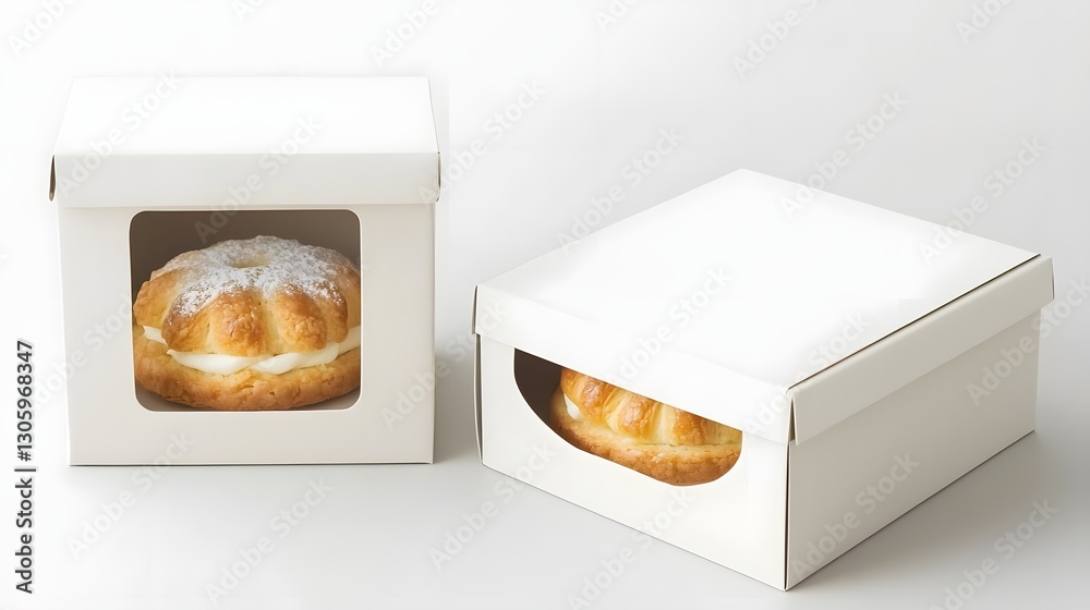 Poster matte white pastry box with foldable design and window cutout for clean and unbranded presentation o