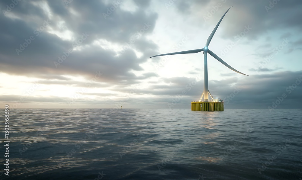 Aufkleber massive offshore floating wind turbine platform image featuring innovative renewable energy technolo