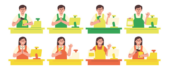 Cashier Working at Checkout Counter