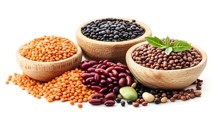 Fototapeta premium Composition with different legumes isolated on white background,