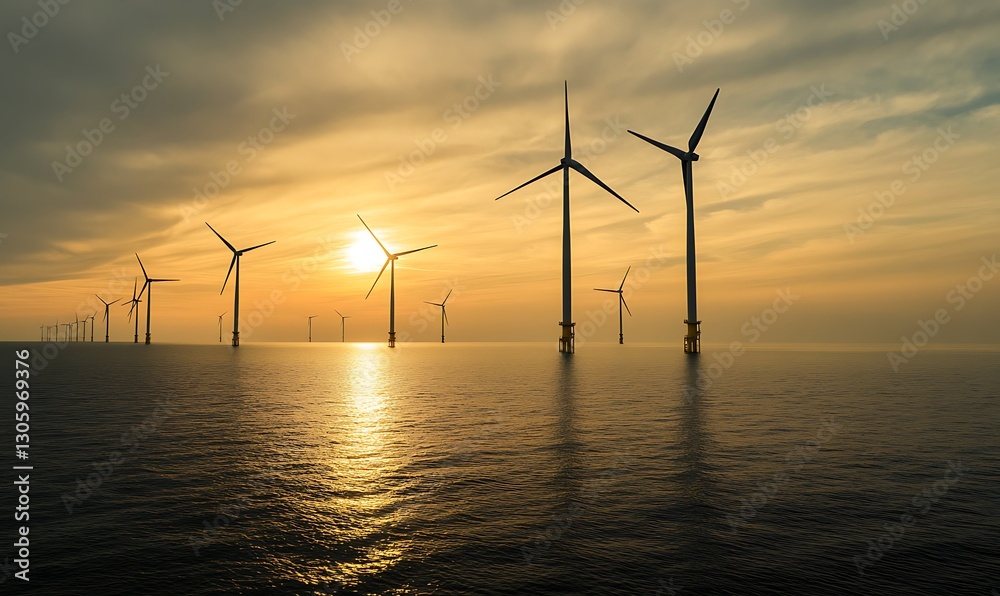 Aufkleber image of a massive offshore wind farm generating clean energy in a sustainable environment.