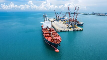Offshore supply vessel refueling at a marine terminal in open waters  Cargo ship transporting fuel and resources for maritime logistics and energy