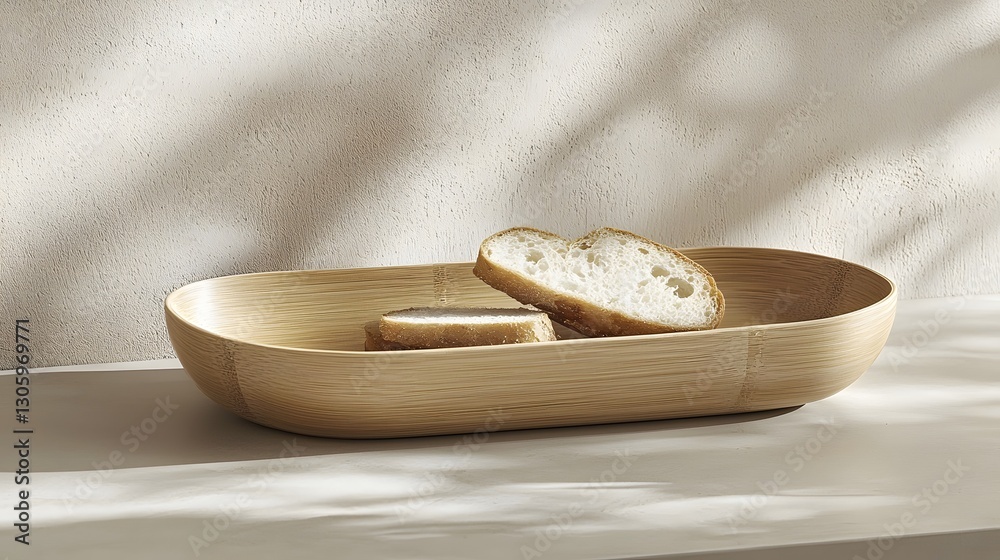 Aufkleber photo of a bamboo fiber food tray with a clean organic shape placed on a neutral toned surface creat
