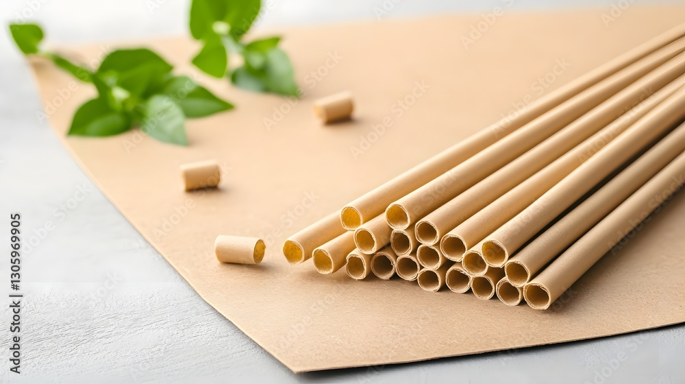 Poster photo of a biodegradable pla straw with a soft natural texture displayed on an eco friendly kraft pa