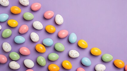 Obraz premium Surreal Easter Egg Pattern Purple Background Minimalist Food Photography