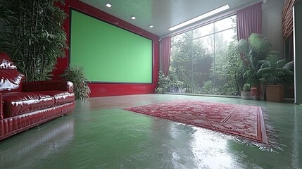 Lush Indoor Garden Room with Screen