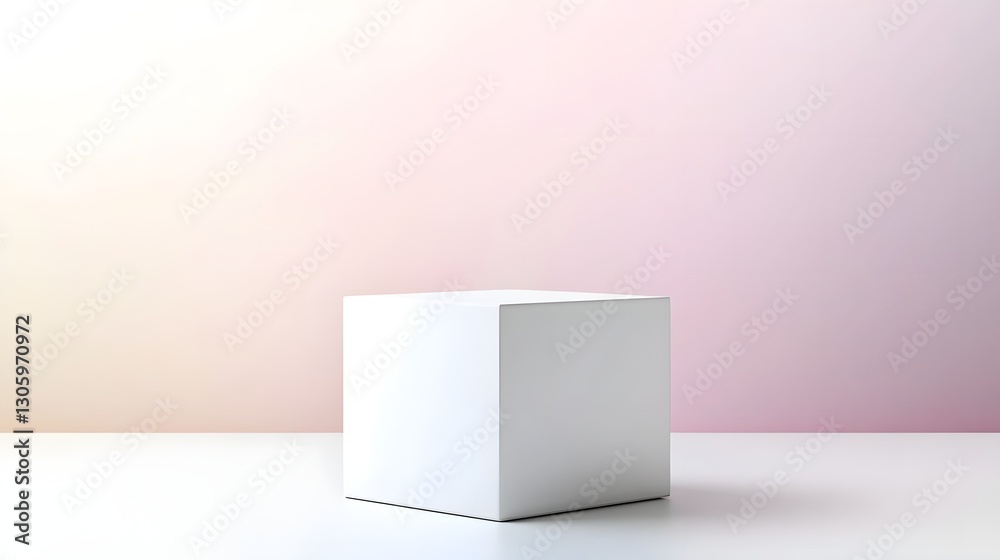 Poster photo of a glossy white cube box with rounded corners isolated on a gradient background  Minimalist and modern 3D product design or rendering with clean and simple composition