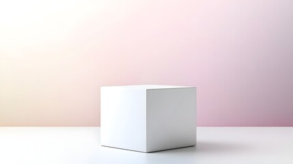 photo of a glossy white cube box with rounded corners isolated on a gradient background  Minimalist and modern 3D product design or rendering with clean and simple composition