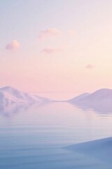 Fototapeta premium Serene Pastel Landscape Soft Hills Reflecting in a Calm, Misty Lake at Dawn